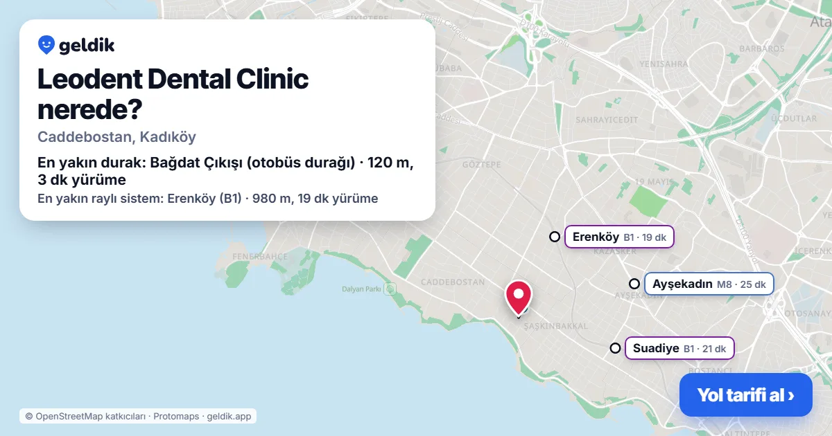 Leodent Dental Clinic nerede: haritada konumu ve en yakın duraklar, yürüme süreleriyle