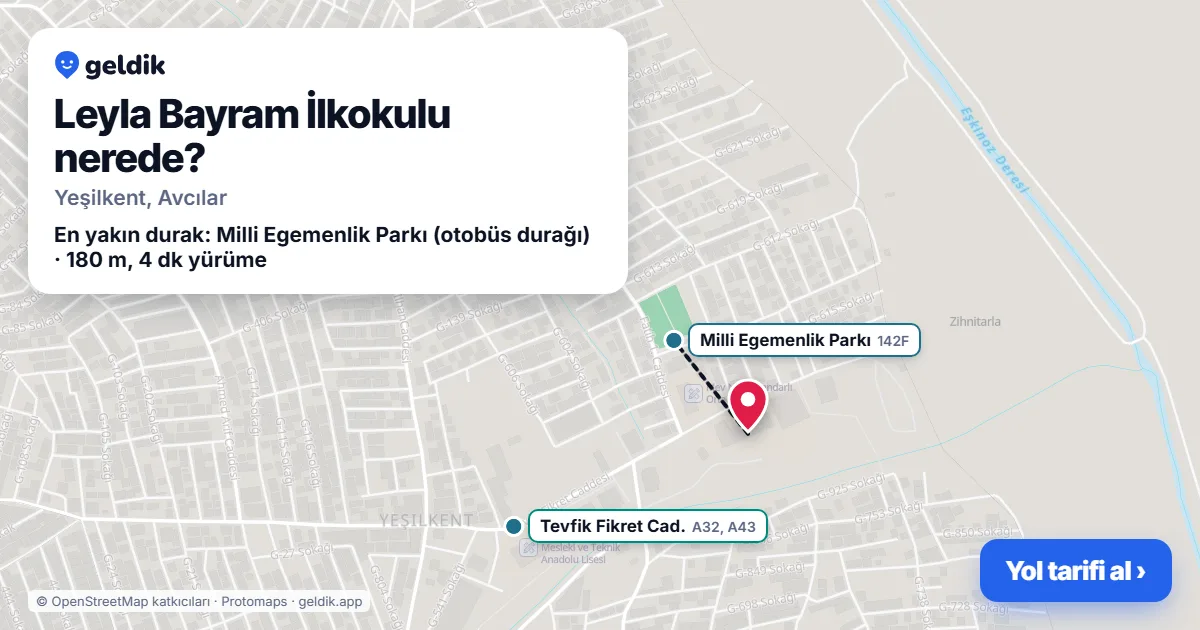 Where is Leyla Bayram İlkokulu: map with its location and the nearest stops, with walking times