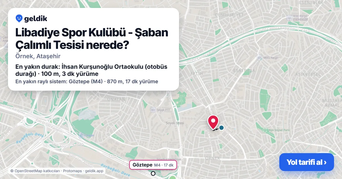 Libadiye Spor Kulübü - Şaban Çalımlı Tesisi nerede: haritada konumu ve en yakın duraklar, yürüme süreleriyle
