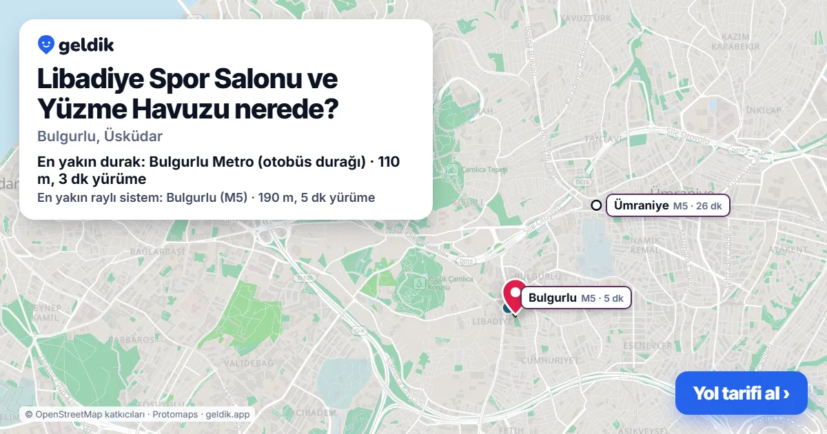 Where is Libadiye Spor Salonu ve Yüzme Havuzu: map with its location and the nearest stops, with walking times