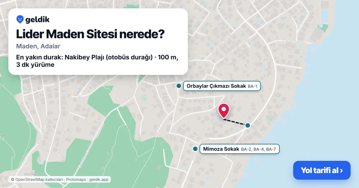 Where is Lider Maden Sitesi: map with its location and the nearest stops, with walking times