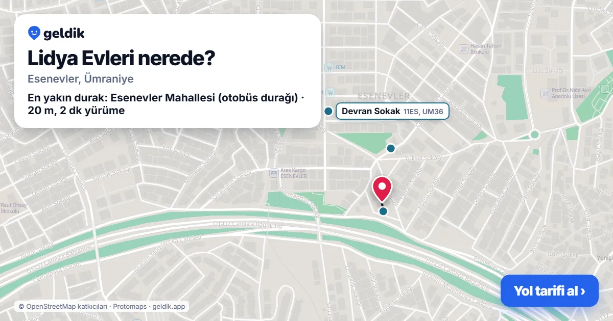 Where is Lidya Evleri: map with its location and the nearest stops, with walking times