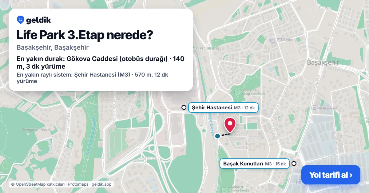 Life Park 3.Etap nerede: haritada konumu ve en yakın duraklar, yürüme süreleriyle