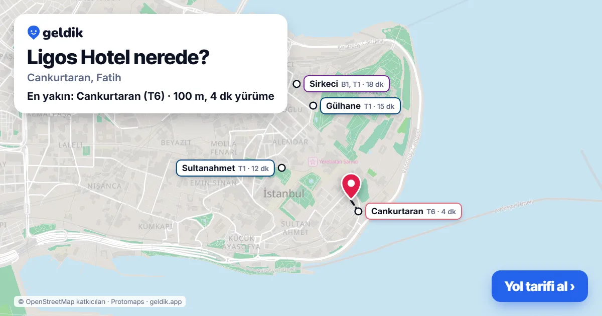 Ligos Hotel nerede: haritada konumu ve en yakın duraklar, yürüme süreleriyle