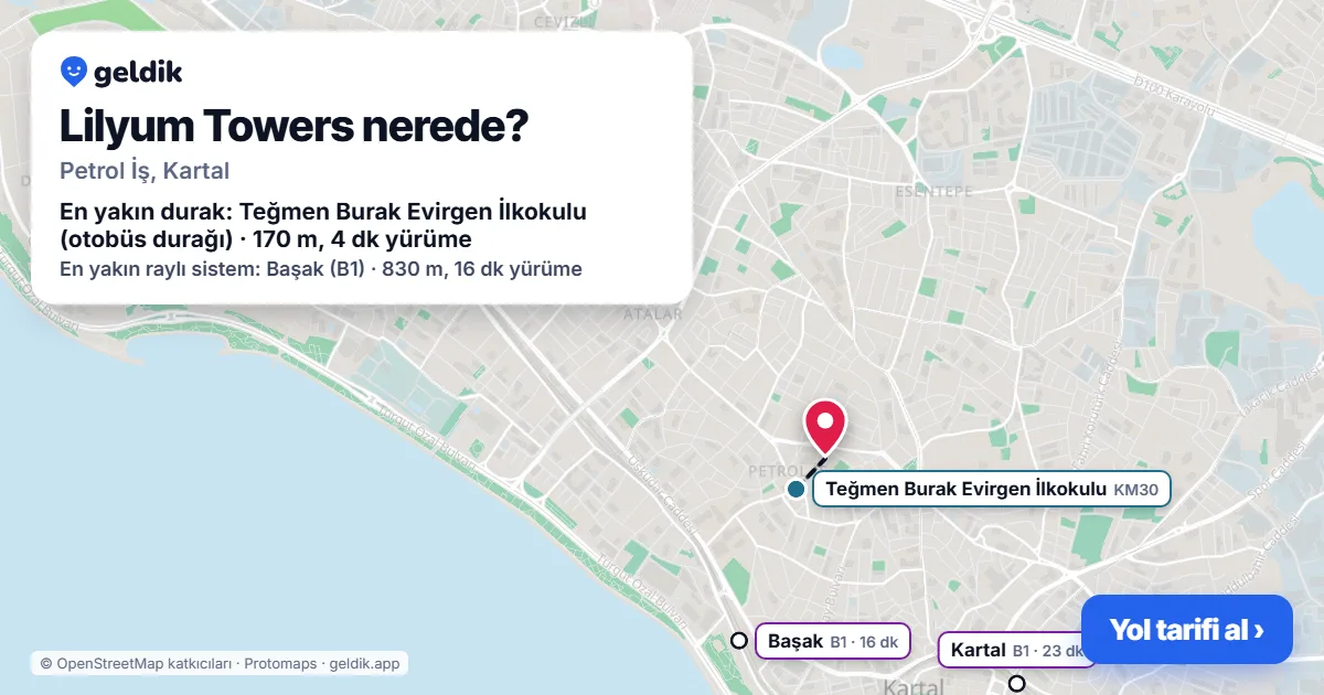 Where is Lilyum Towers: map with its location and the nearest stops, with walking times