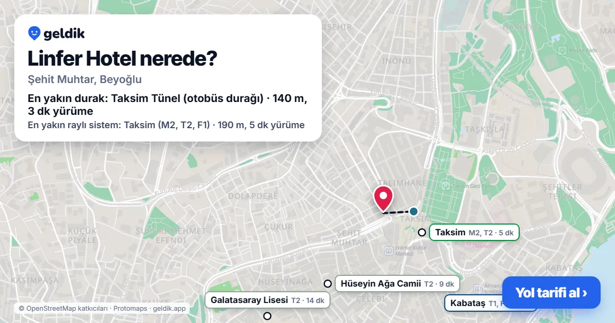 Where is Linfer Hotel: map with its location and the nearest stops, with walking times