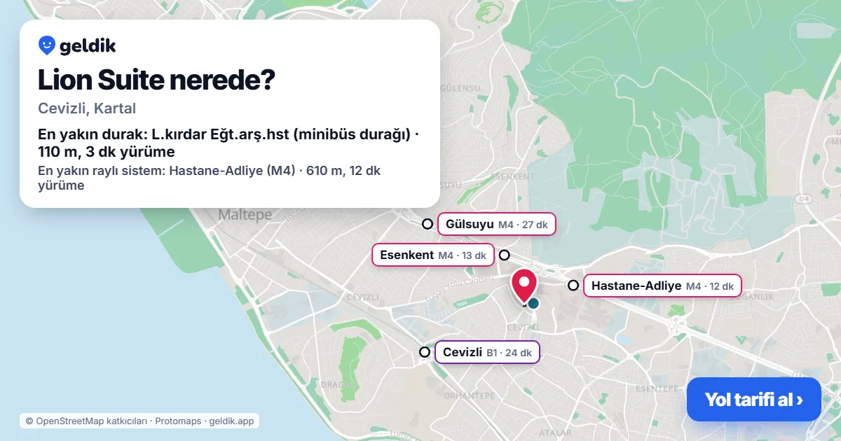 Where is Lion Suite: map with its location and the nearest stops, with walking times