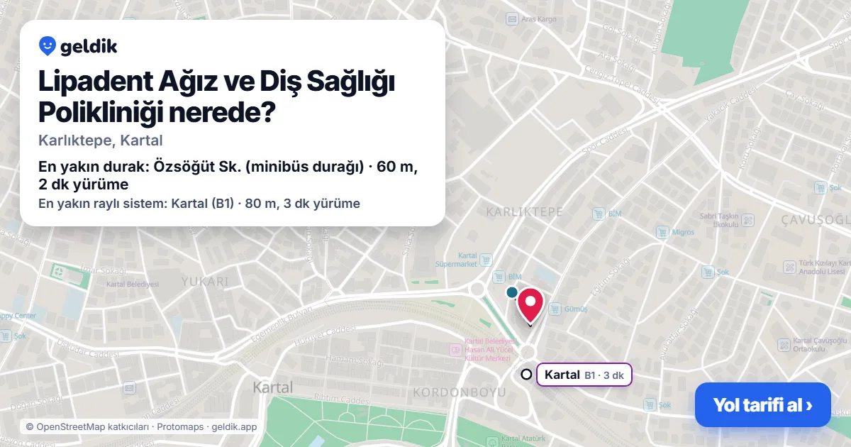 Where is Lipadent Ağız ve Diş Sağlığı Polikliniği: map with its location and the nearest stops, with walking times