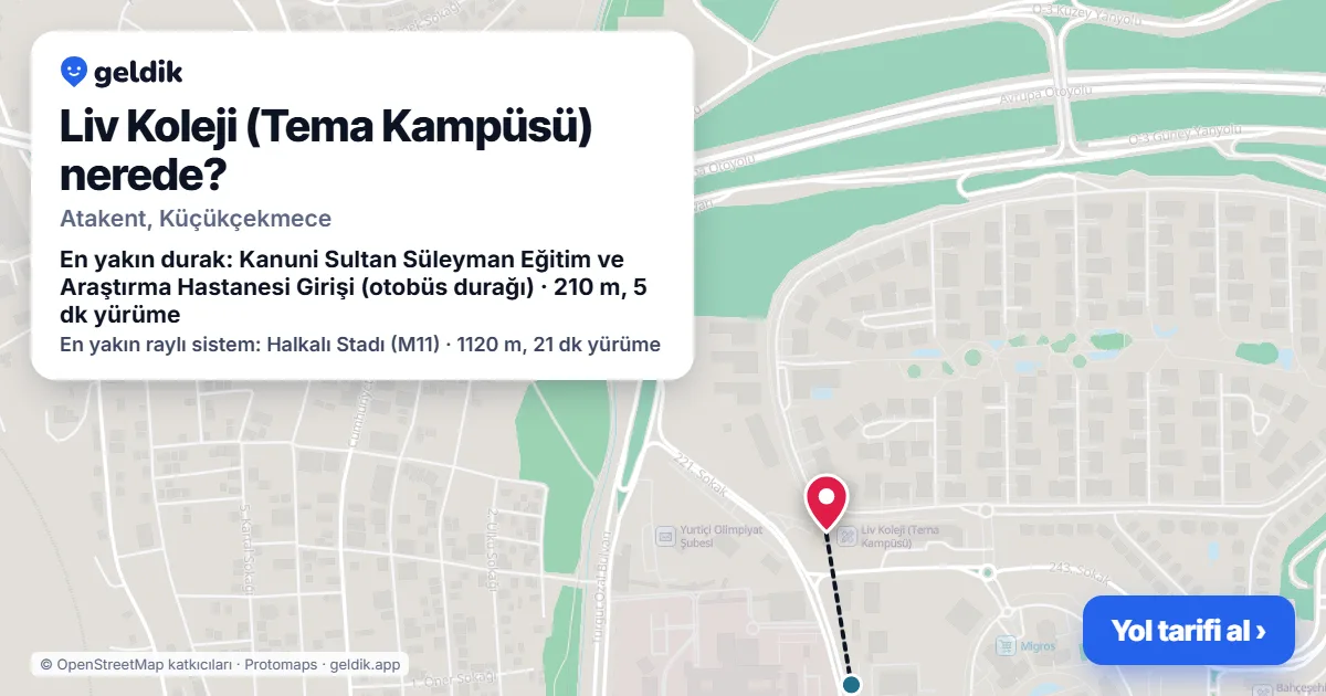 Liv Koleji (Tema Kampüsü) nerede: haritada konumu ve en yakın duraklar, yürüme süreleriyle