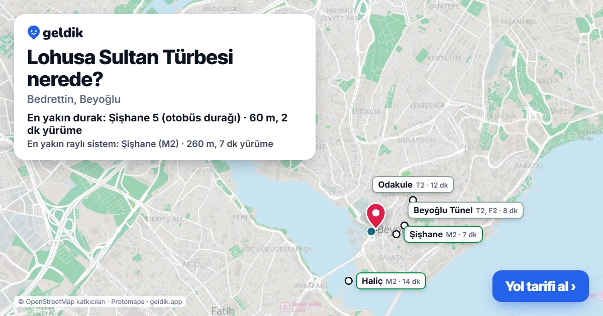 Lohusa Sultan Türbesi nerede: haritada konumu ve en yakın duraklar, yürüme süreleriyle