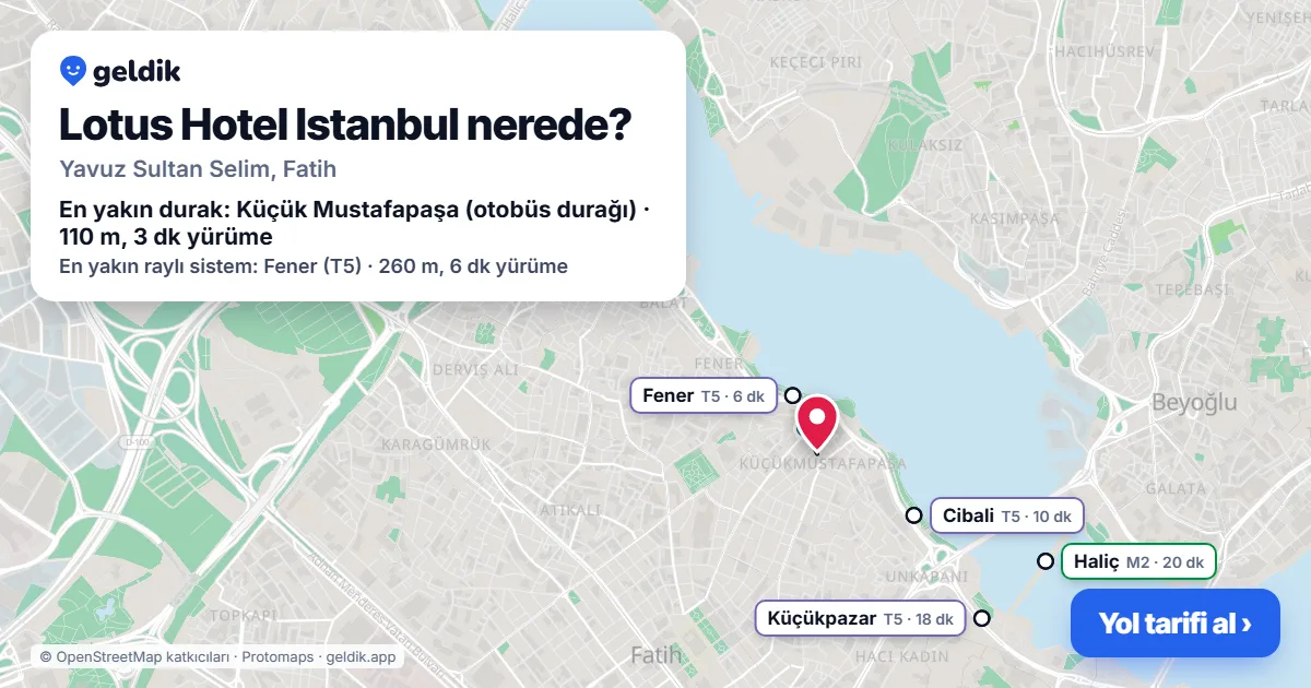 Where is Lotus Hotel Istanbul: map with its location and the nearest stops, with walking times