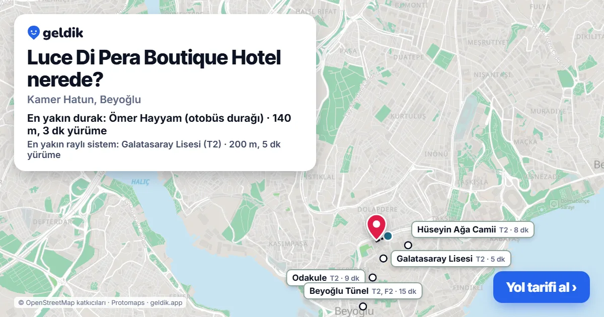 Luce Di Pera Boutique Hotel nerede: haritada konumu ve en yakın duraklar, yürüme süreleriyle
