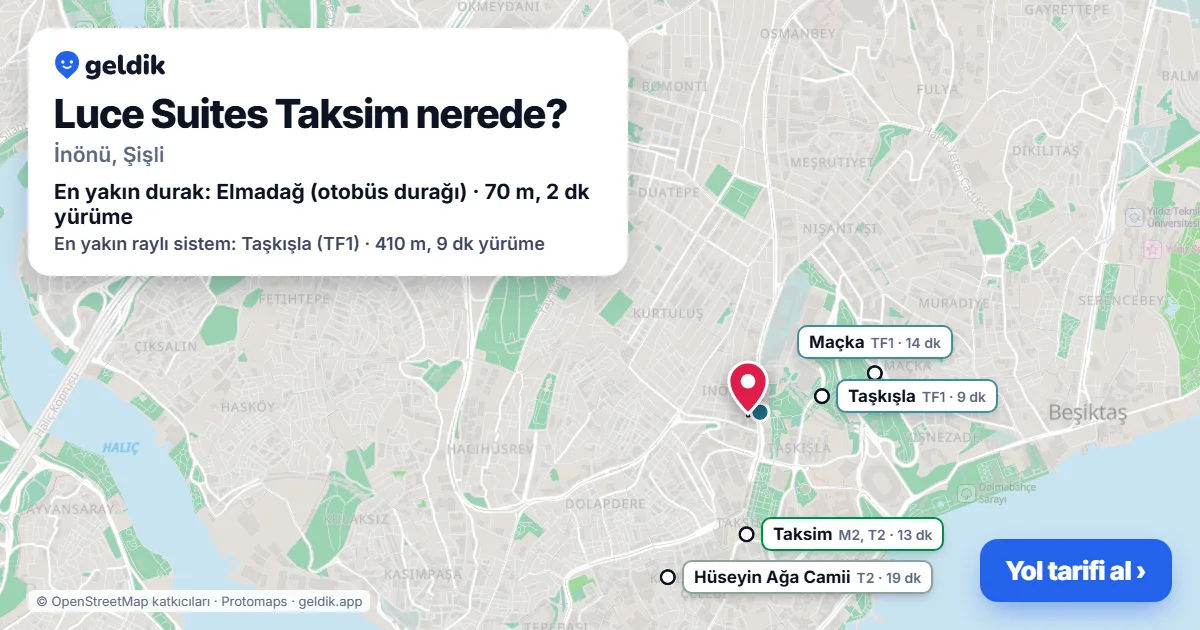 Where is Luce Suites Taksim: map with its location and the nearest stops, with walking times