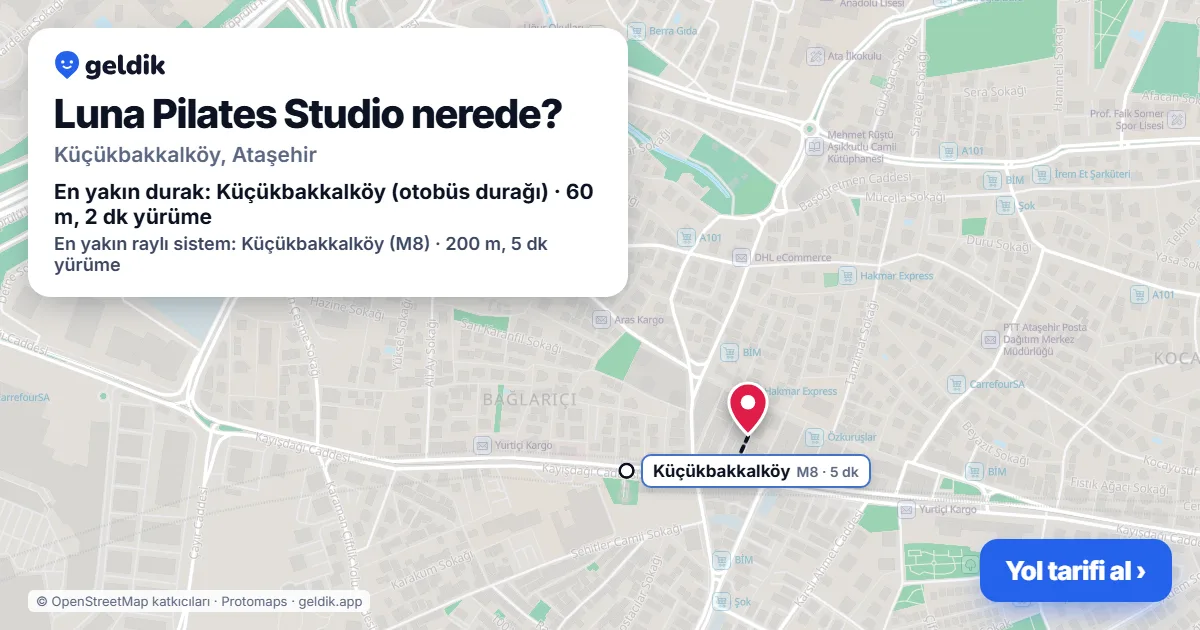 Luna Pilates Studio nerede: haritada konumu ve en yakın duraklar, yürüme süreleriyle