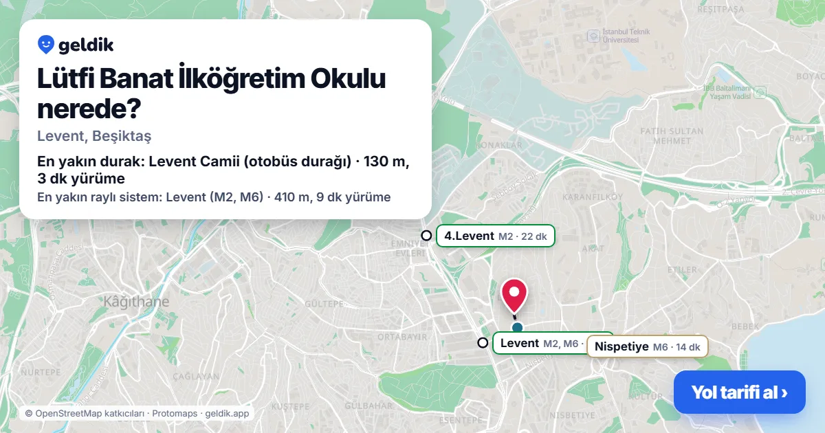 Where is Lütfi Banat İlköğretim Okulu: map with its location and the nearest stops, with walking times
