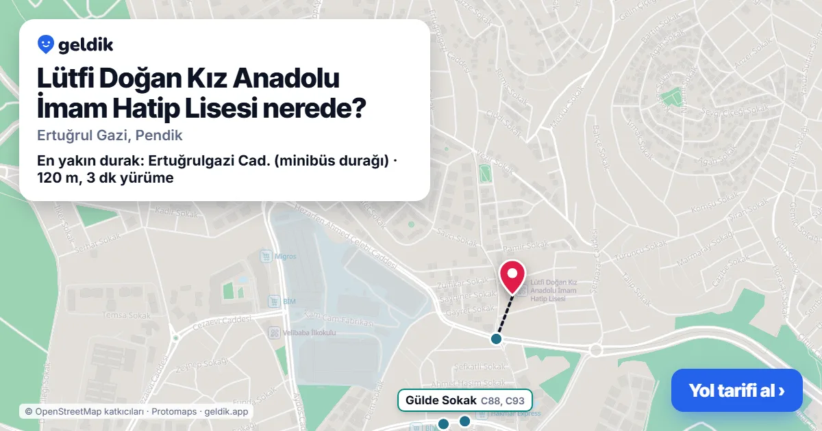 Lütfi Doğan Kız Anadolu İmam Hatip Lisesi nerede: haritada konumu ve en yakın duraklar, yürüme süreleriyle
