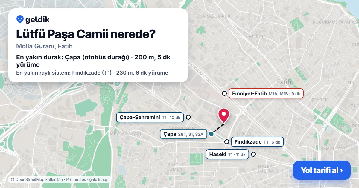 Where is Lütfü Paşa Camii: map with its location and the nearest stops, with walking times