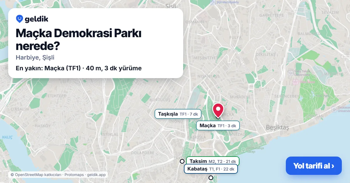 Where is Maçka Park: map with its location and the nearest stops, with walking times