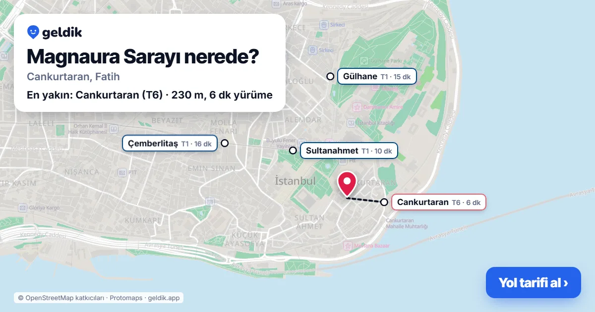 Magnaura Sarayı nerede: haritada konumu ve en yakın duraklar, yürüme süreleriyle