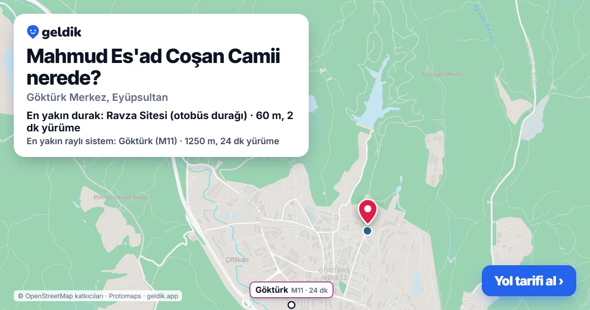 Mahmud Es'ad Coşan Camii nerede: haritada konumu ve en yakın duraklar, yürüme süreleriyle