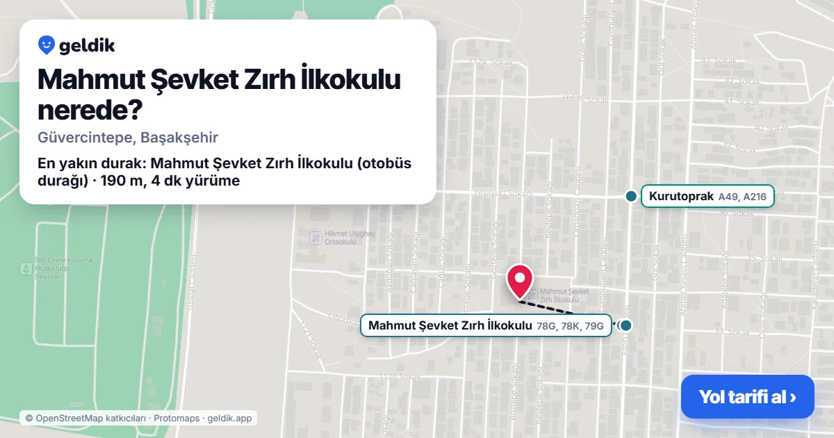 Mahmut Şevket Zırh İlkokulu nerede: haritada konumu ve en yakın duraklar, yürüme süreleriyle