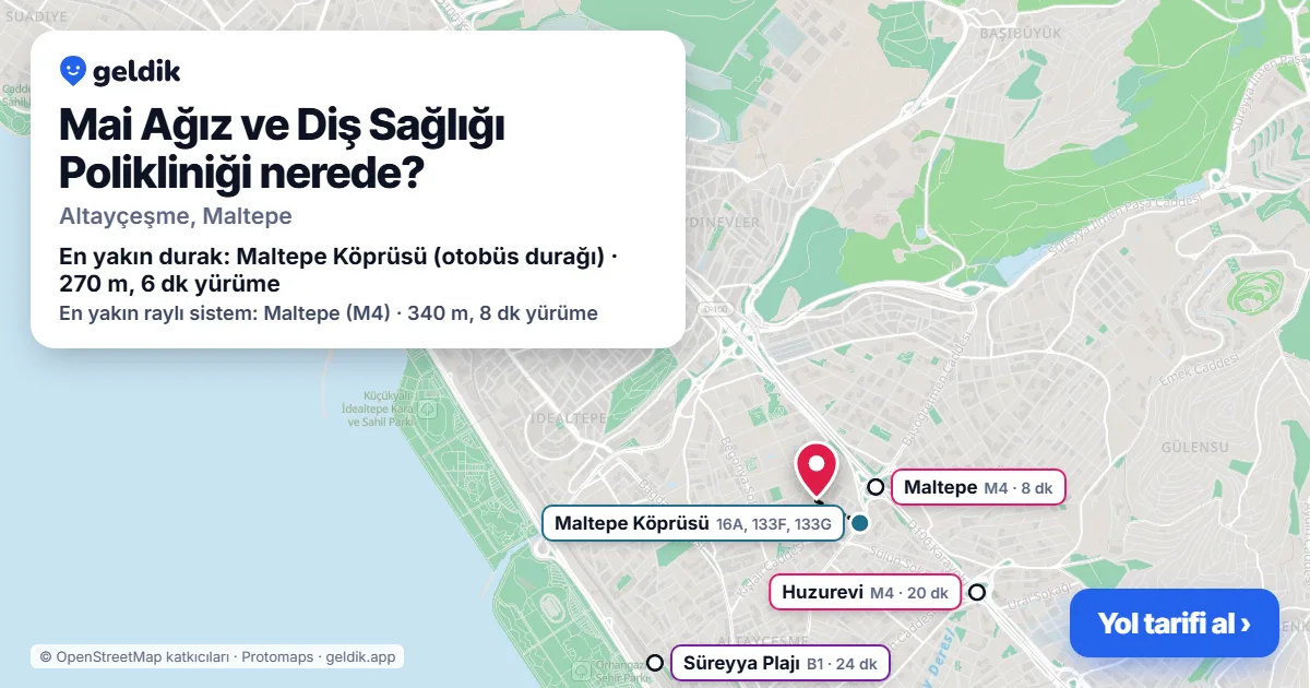 Mai Ağız ve Diş Sağlığı Polikliniği nerede: haritada konumu ve en yakın duraklar, yürüme süreleriyle