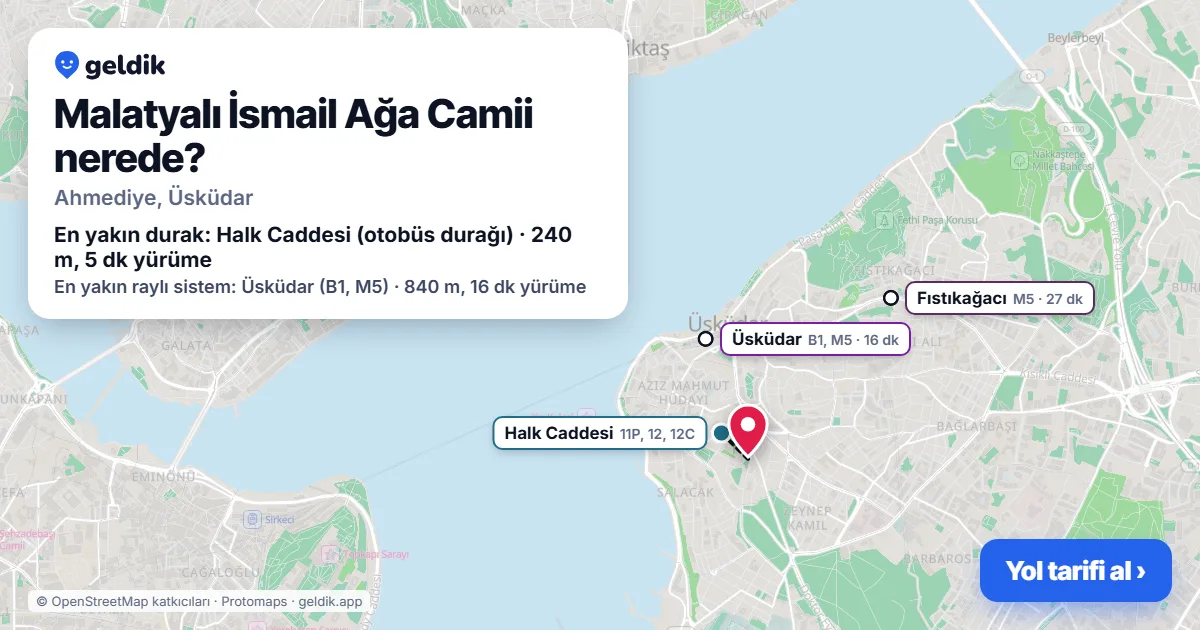 Malatyalı İsmail Ağa Camii nerede: haritada konumu ve en yakın duraklar, yürüme süreleriyle