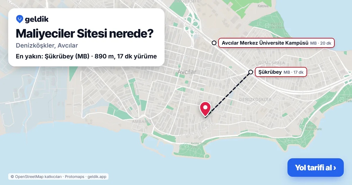 Maliyeciler Sitesi nerede: haritada konumu ve en yakın duraklar, yürüme süreleriyle