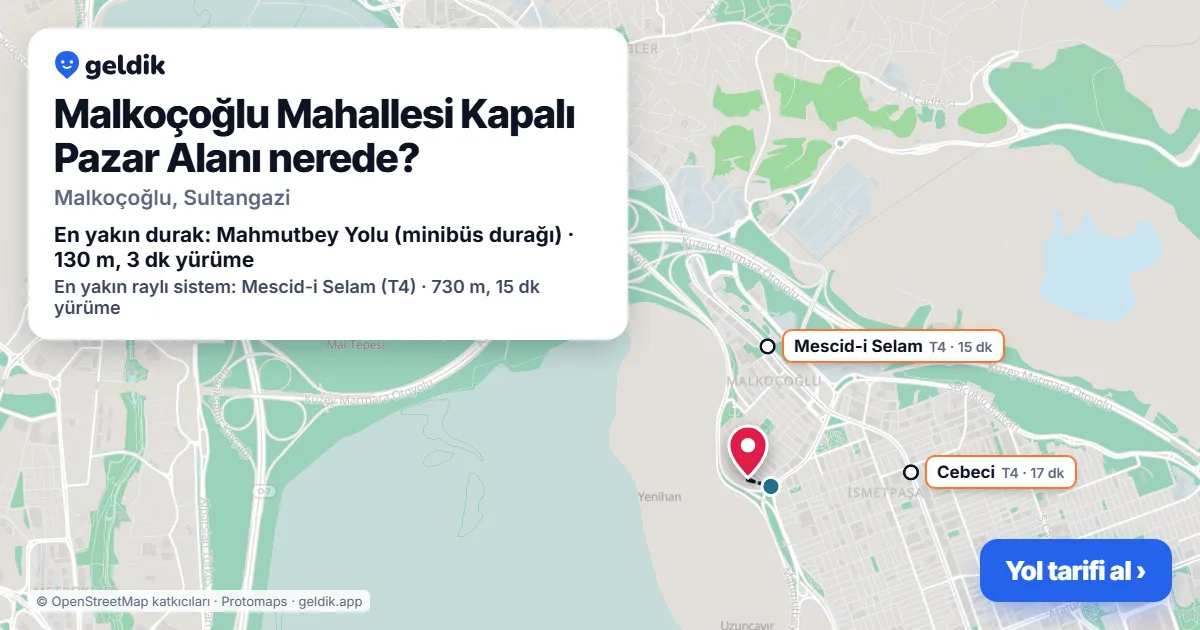 Malkoçoğlu Mahallesi Kapalı Pazar Alanı nerede: haritada konumu ve en yakın duraklar, yürüme süreleriyle