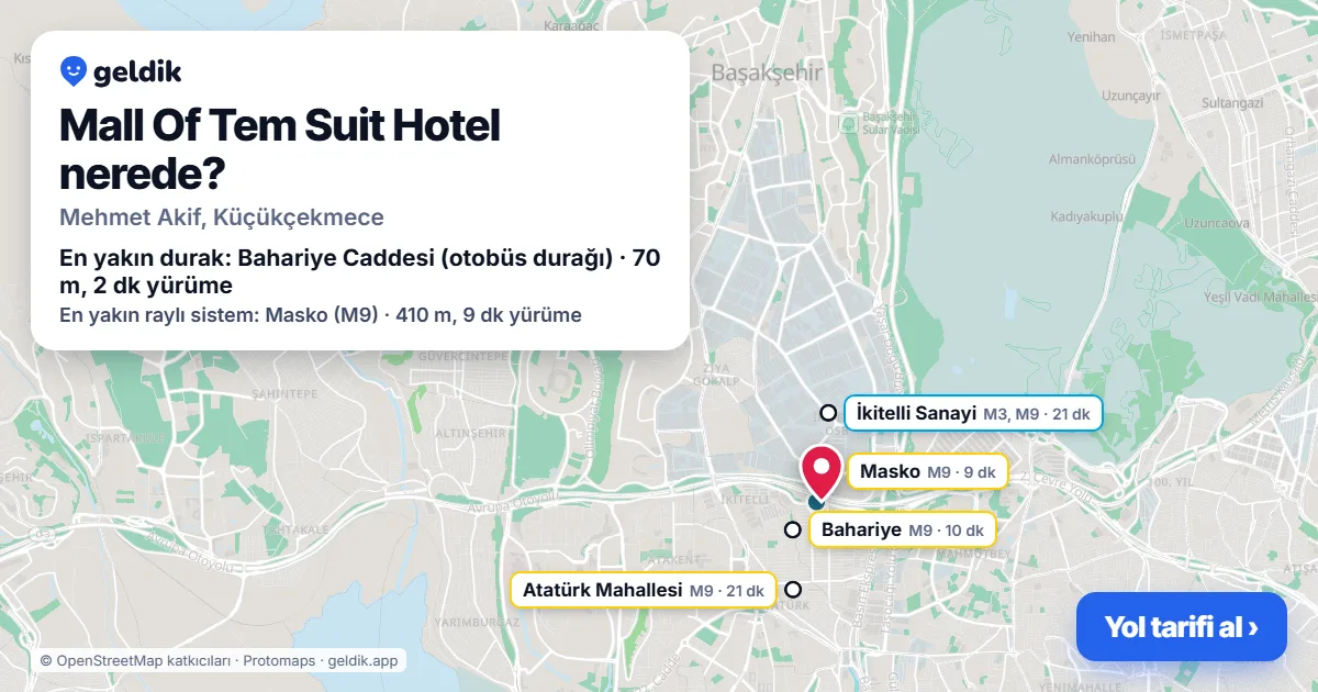 Mall Of Tem Suit Hotel nerede: haritada konumu ve en yakın duraklar, yürüme süreleriyle