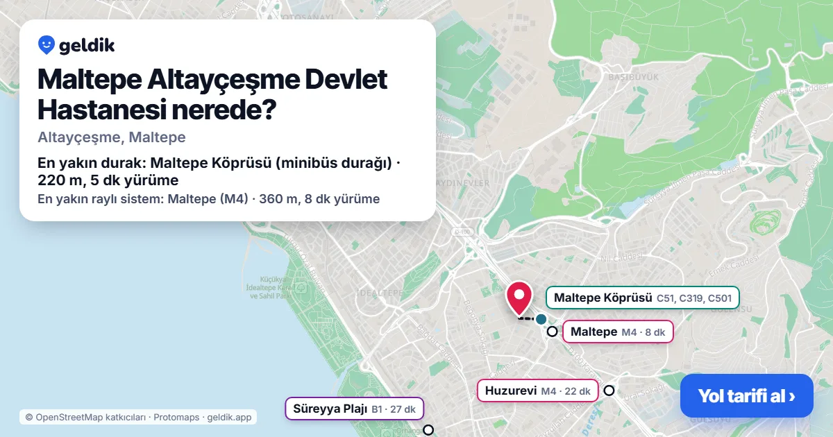 Where is Maltepe Altayçeşme Devlet Hastanesi: map with its location and the nearest stops, with walking times