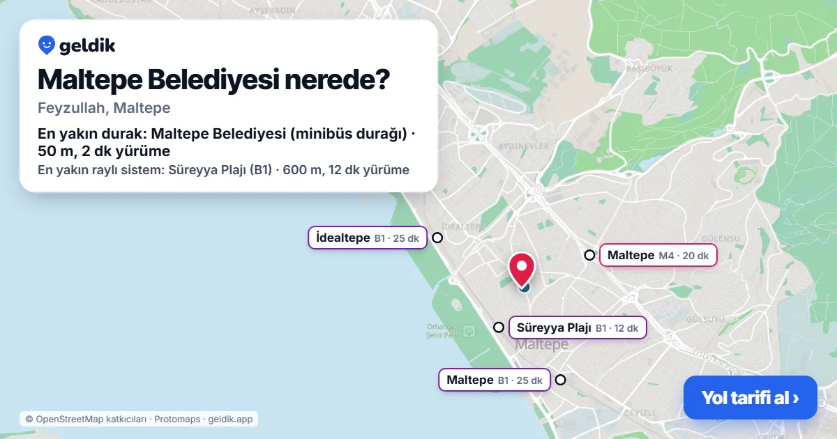 Where is Maltepe Belediyesi: map with its location and the nearest stops, with walking times
