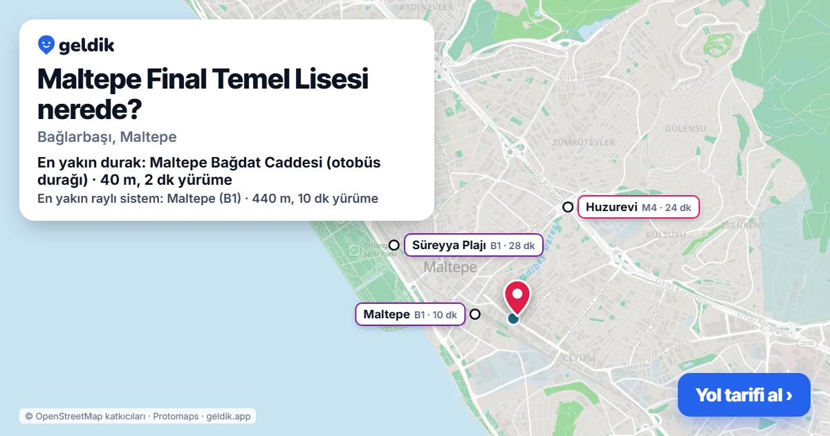 Maltepe Final Temel Lisesi nerede: haritada konumu ve en yakın duraklar, yürüme süreleriyle