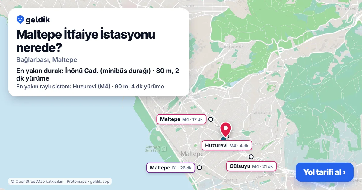 Maltepe İtfaiye İstasyonu nerede: haritada konumu ve en yakın duraklar, yürüme süreleriyle