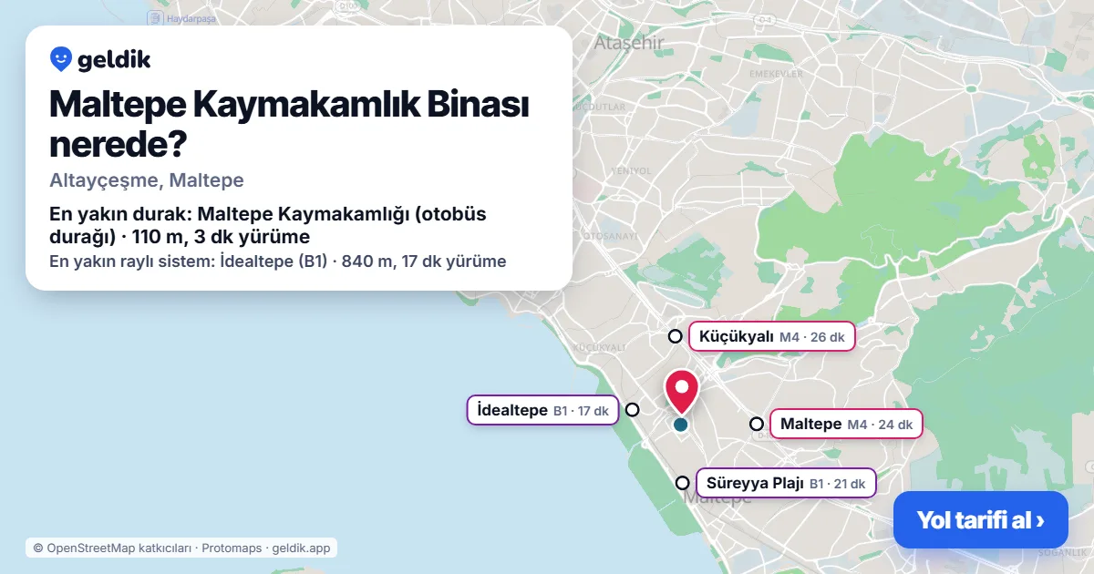 Maltepe Kaymakamlık Binası nerede: haritada konumu ve en yakın duraklar, yürüme süreleriyle