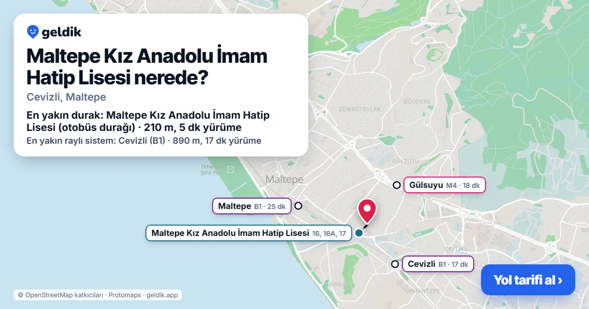Where is Maltepe Kız Anadolu İmam Hatip Lisesi: map with its location and the nearest stops, with walking times