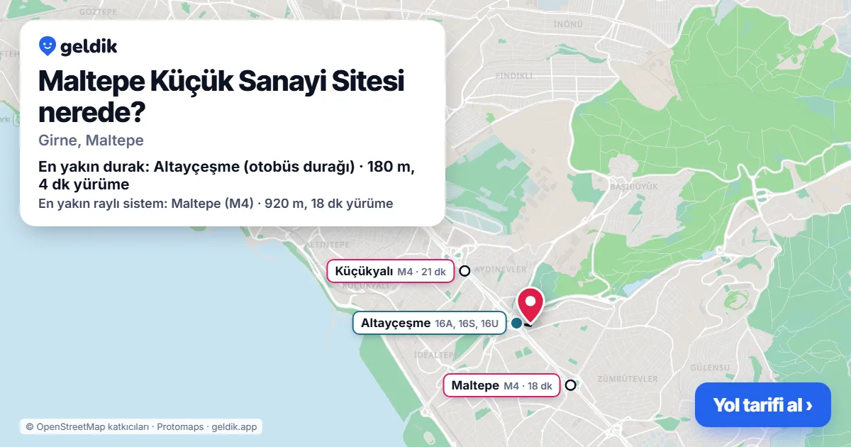 Where is Maltepe Küçük Sanayi Sitesi: map with its location and the nearest stops, with walking times