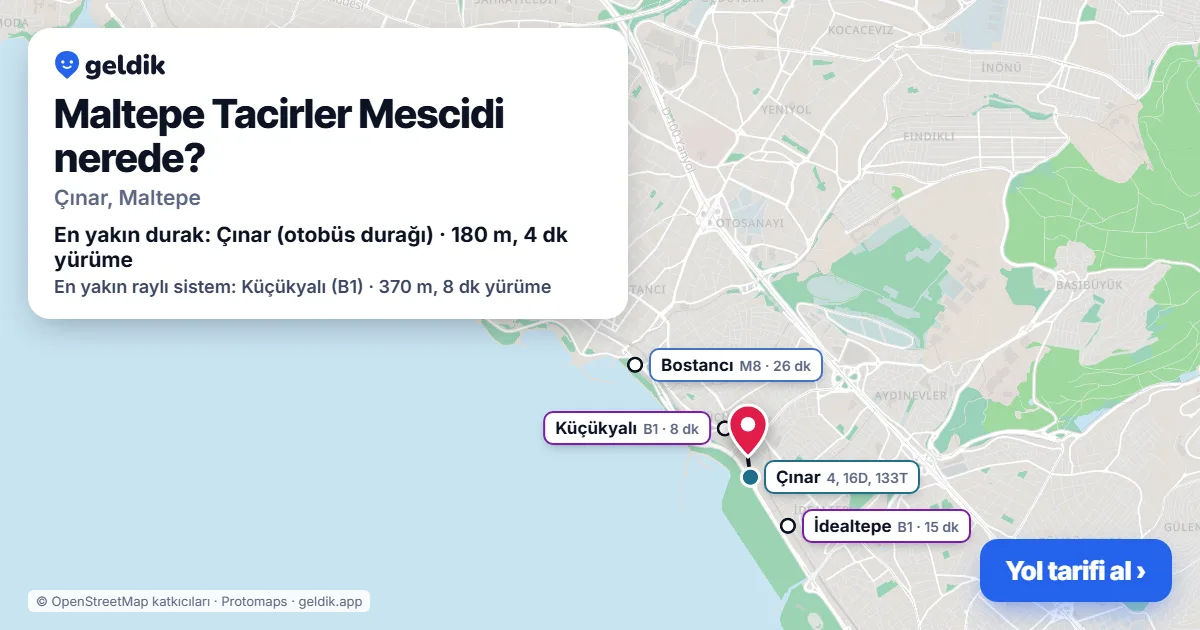 Maltepe Tacirler Mescidi nerede: haritada konumu ve en yakın duraklar, yürüme süreleriyle
