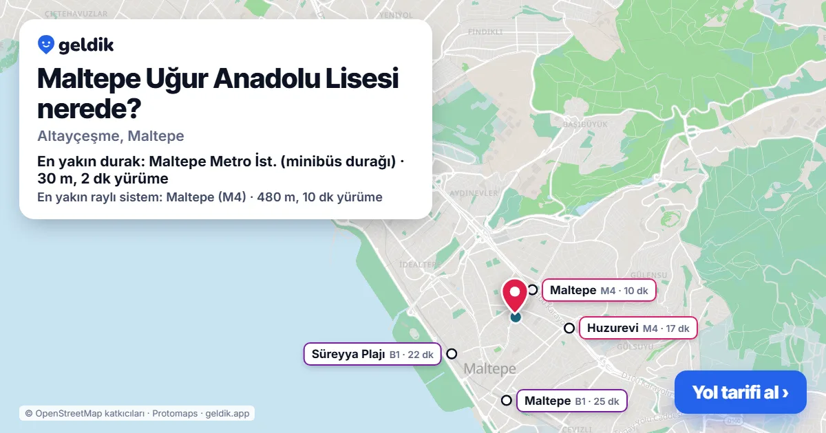 Where is Maltepe Uğur Anadolu Lisesi: map with its location and the nearest stops, with walking times