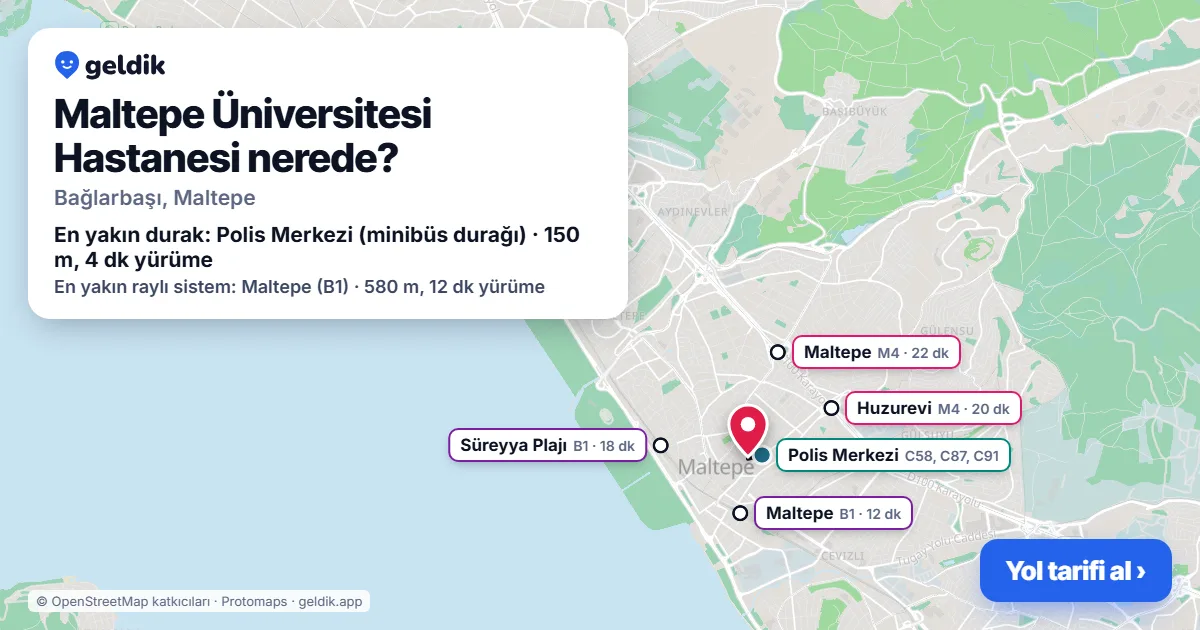 Where is Maltepe Üniversitesi Hastanesi: map with its location and the nearest stops, with walking times