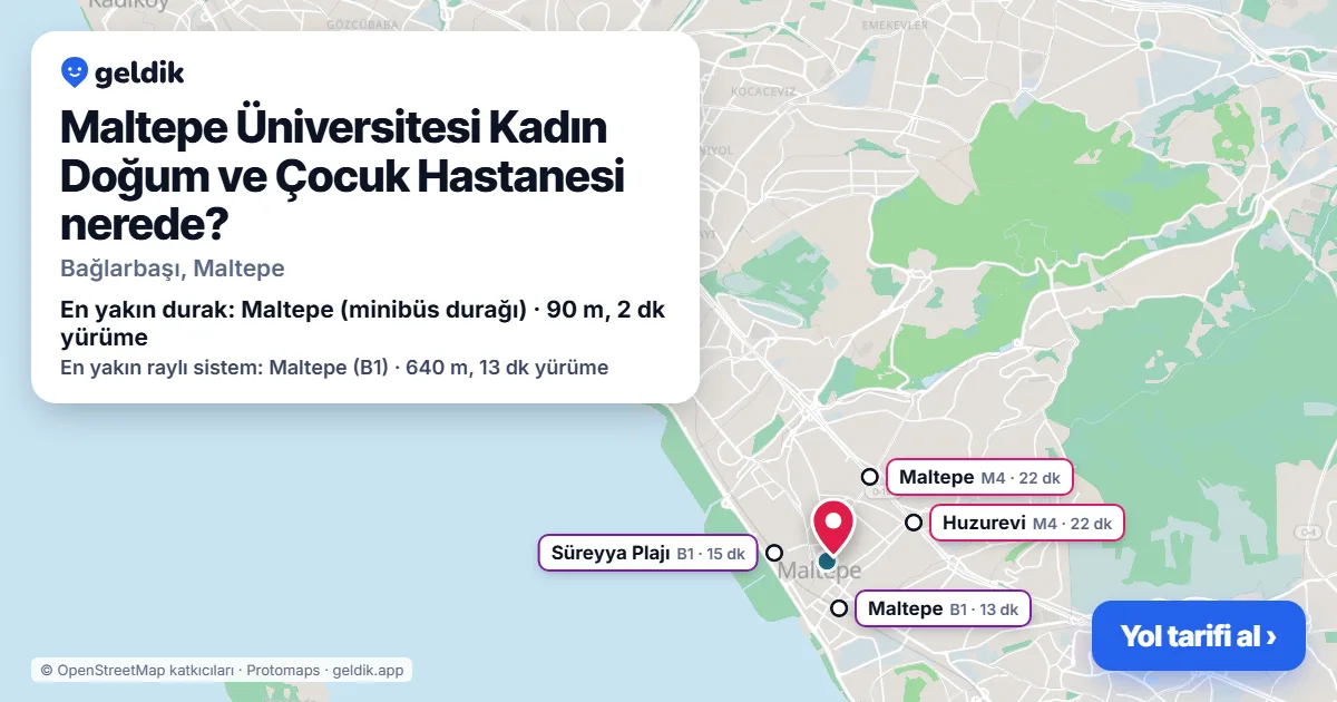 Maltepe Üniversitesi Kadın Doğum ve Çocuk Hastanesi nerede: haritada konumu ve en yakın duraklar, yürüme süreleriyle