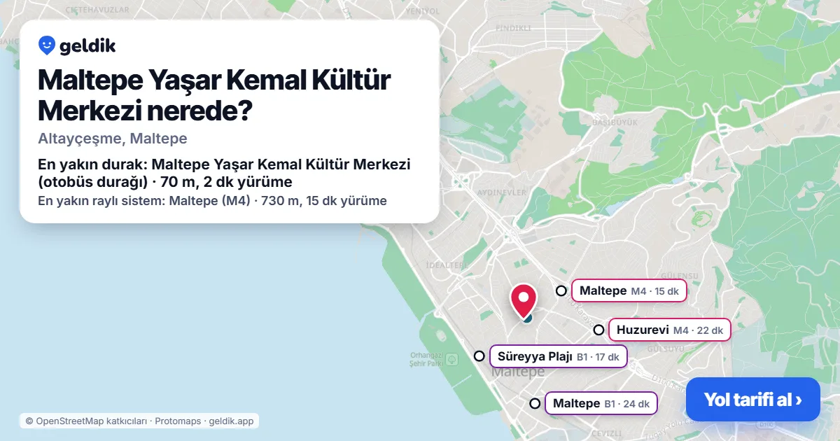 Maltepe Yaşar Kemal Kültür Merkezi nerede: haritada konumu ve en yakın duraklar, yürüme süreleriyle
