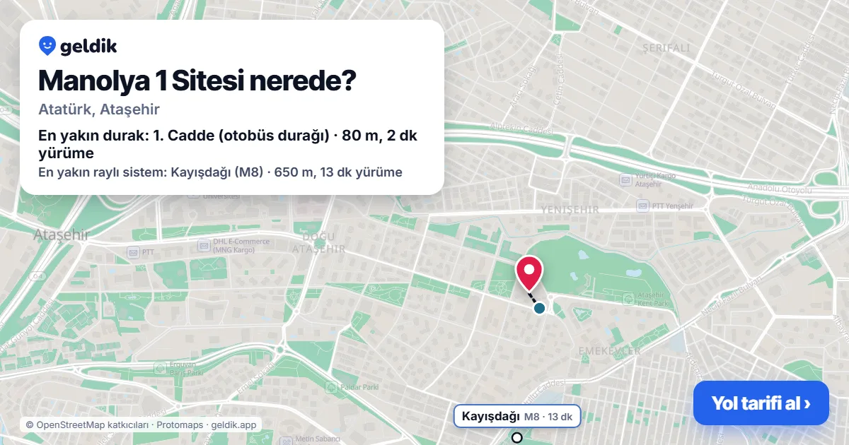 Where is Manolya 1 Sitesi: map with its location and the nearest stops, with walking times