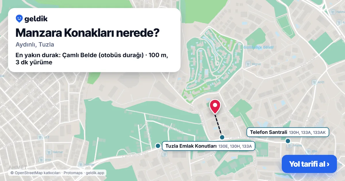 Manzara Konakları nerede: haritada konumu ve en yakın duraklar, yürüme süreleriyle