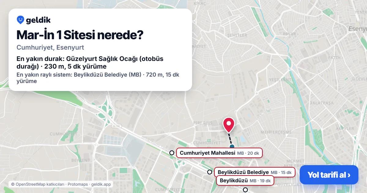 Where is Mar-İn 1 Sitesi: map with its location and the nearest stops, with walking times