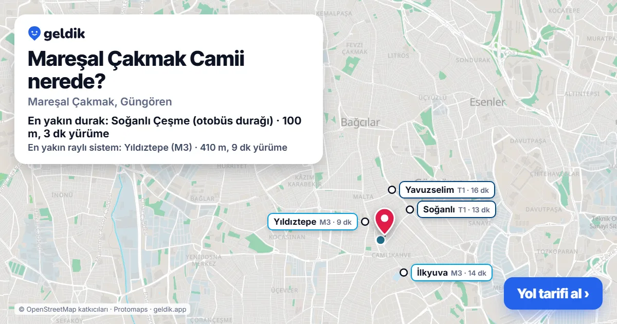 Mareşal Çakmak Camii nerede: haritada konumu ve en yakın duraklar, yürüme süreleriyle
