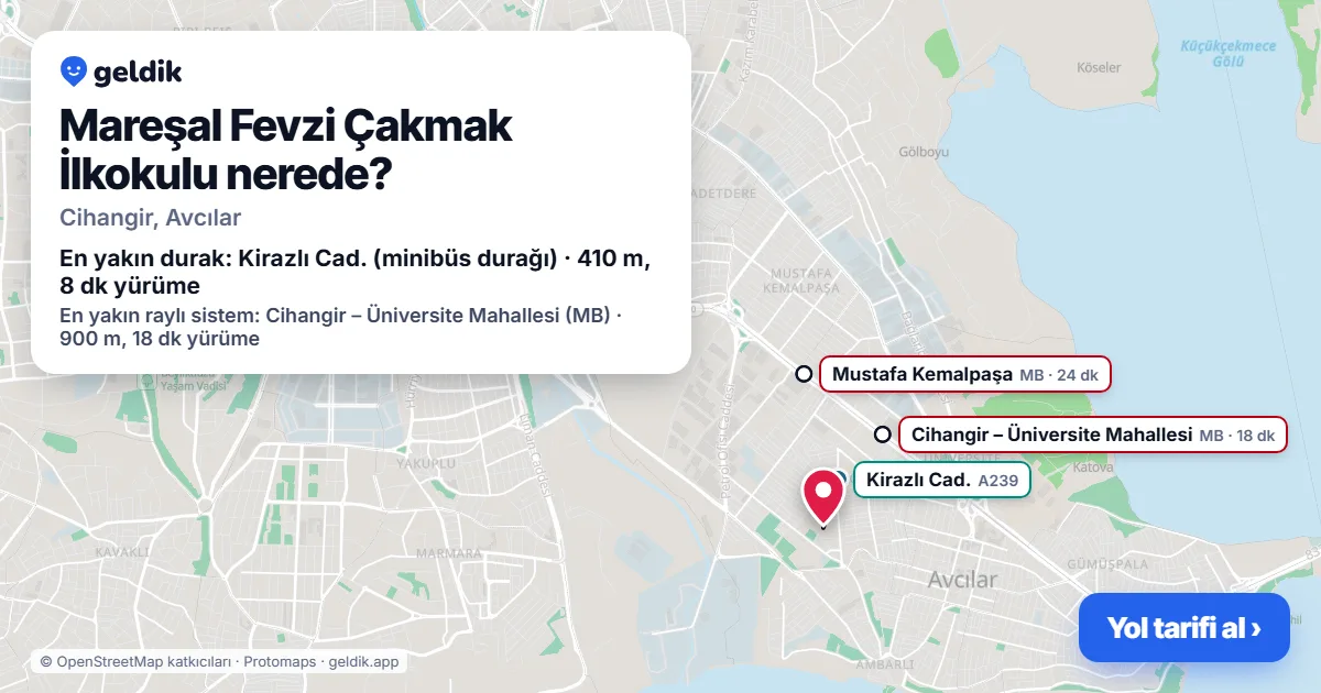 Where is Mareşal Fevzi Çakmak İlkokulu: map with its location and the nearest stops, with walking times