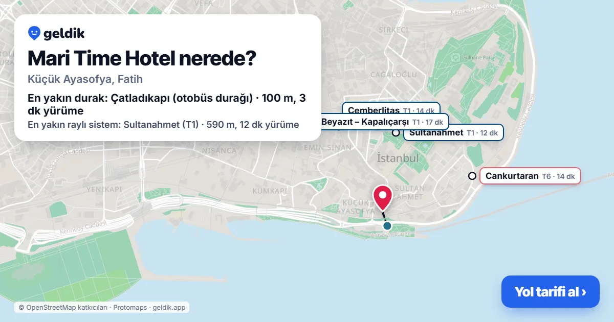 Where is Mari Time Hotel: map with its location and the nearest stops, with walking times