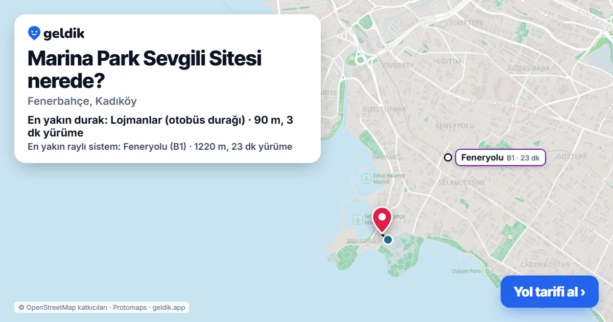 Where is Marina Park Sevgili Sitesi: map with its location and the nearest stops, with walking times