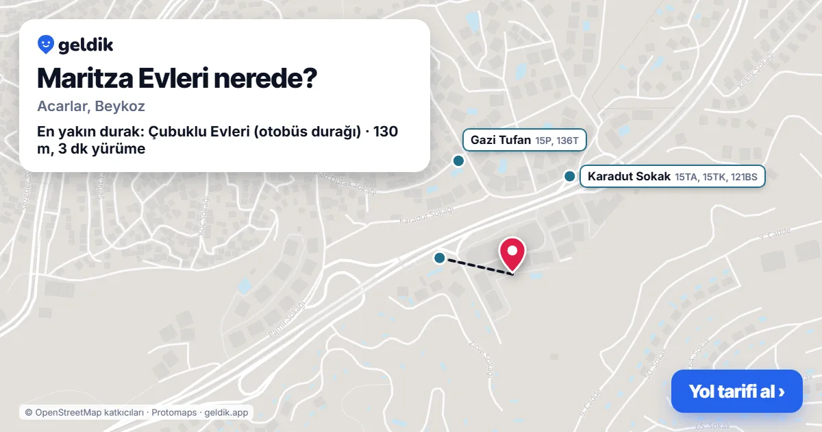 Maritza Evleri nerede: haritada konumu ve en yakın duraklar, yürüme süreleriyle